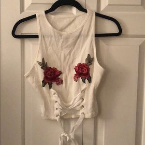 White Rose Lace Up Crop Top